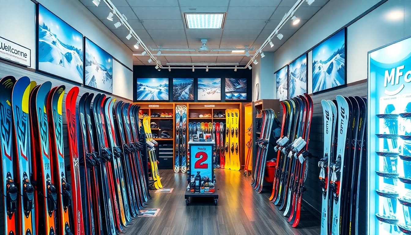 Ski shop Natick, MA showcasing vibrant ski gear and welcoming atmosphere.