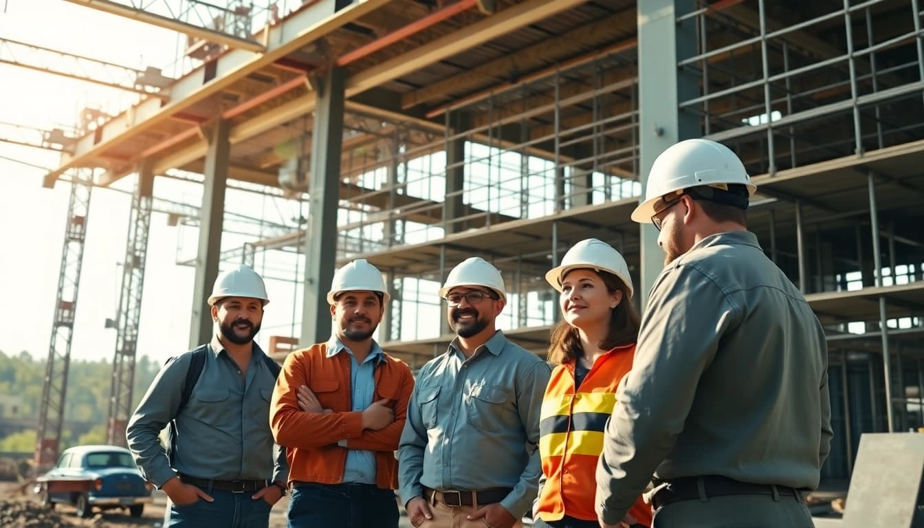 Construction association South Carolina showcasing teamwork and diverse skills on-site.