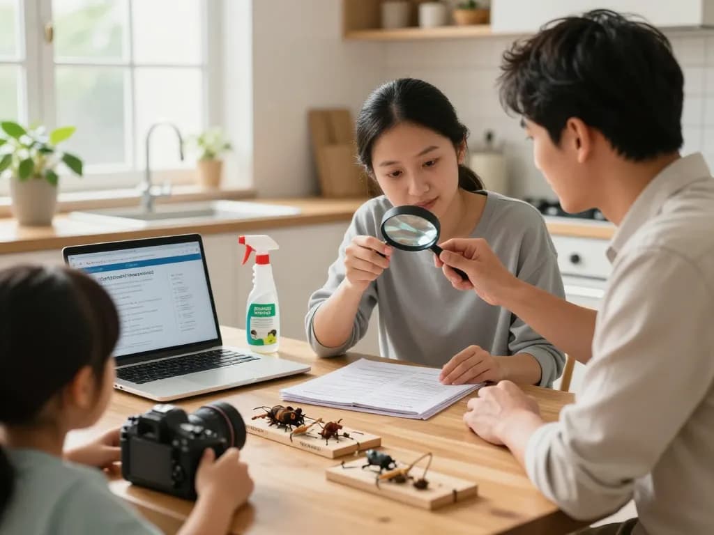 Homeowner exploring pest control tips with tools and resources for effective pest management.