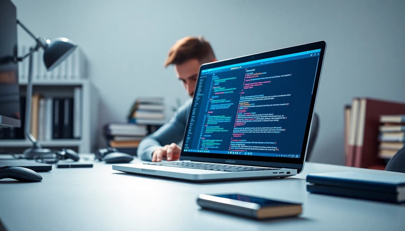Showcase of a developer working on wordpress services, emphasizing coding and design elements.
