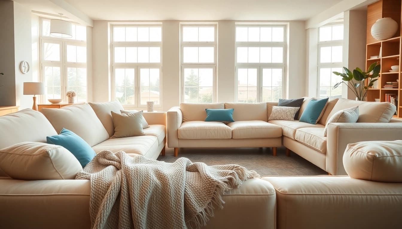 Stylish sofa beds enhancing a cozy living room ambiance.