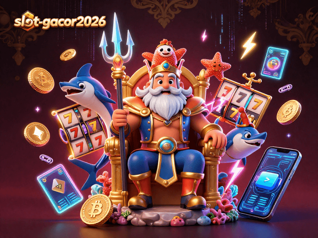 Spin to win at slot-gacor2026 with the vibrant sea king and glowing jackpot elements.