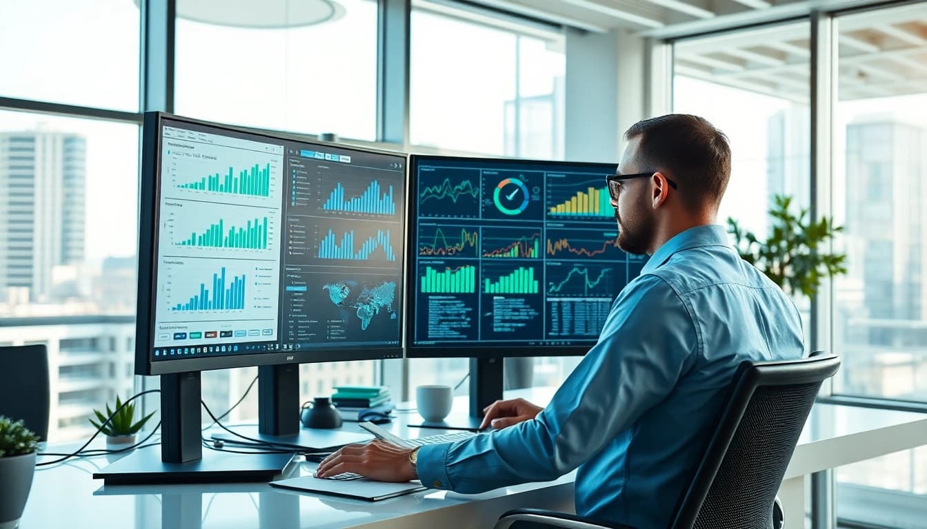 Dynamic scene featuring an enterprise assistant efficiently managing tasks and communication.
