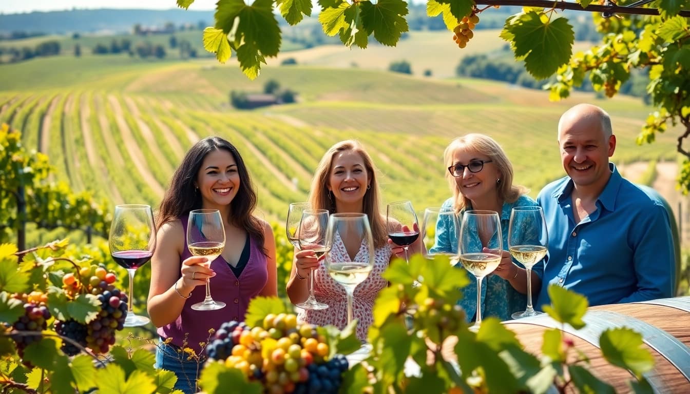 Experience the benefits of Winery Membership with friends while enjoying wine in a beautiful vineyard setting.