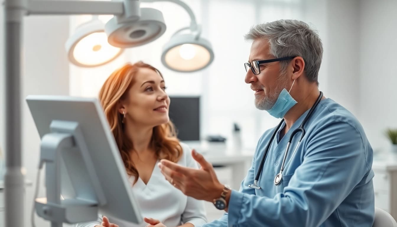 Professionelle Beratung zur Plastische Chirurgie Hamburg mit Chirurg und Patient im klaren Klinik-Look.