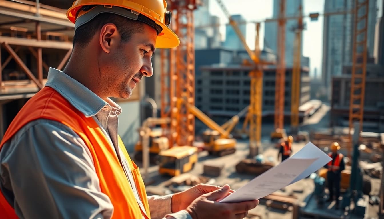 Manhattan Commercial General Contractor supervising a dynamic construction site with bustling activity.