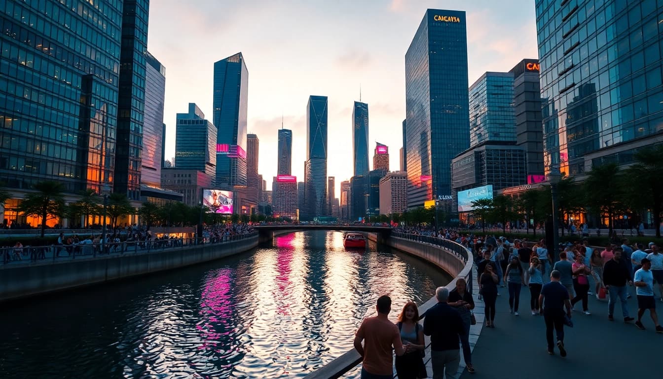Experience vibrant city life with 79king embodied in the colorful skyline and active community.