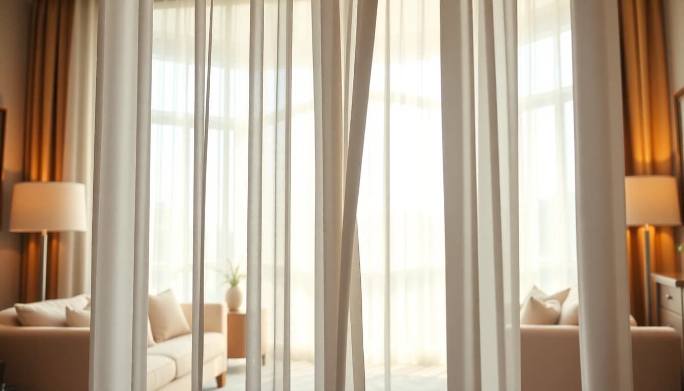 Verduisterende gordijnen in een gezellige woonkamer met elegante stoffen en mooie texturen.
