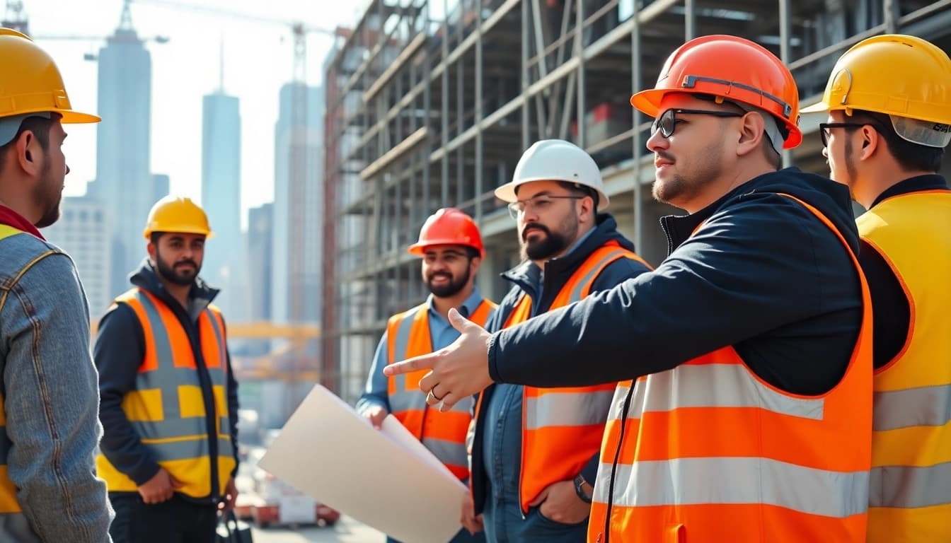 Manhattan Construction Manager overseeing a project site, embodying leadership and teamwork in construction.