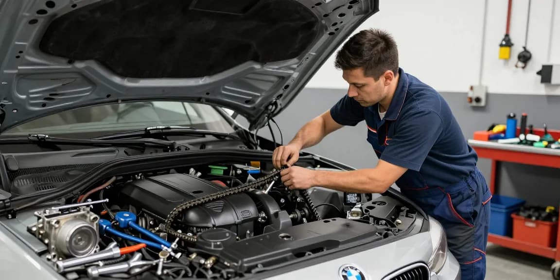 bmw steuerkette wechseln in einer professionellen Werkstatt mit erfahrenem Mechaniker