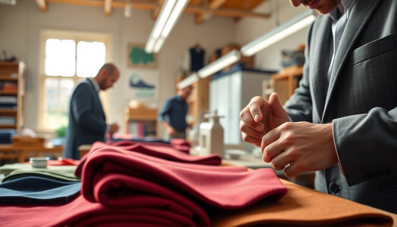 Skilled artisans at an apparel manufacturer creating high-quality blazers with precision and care.