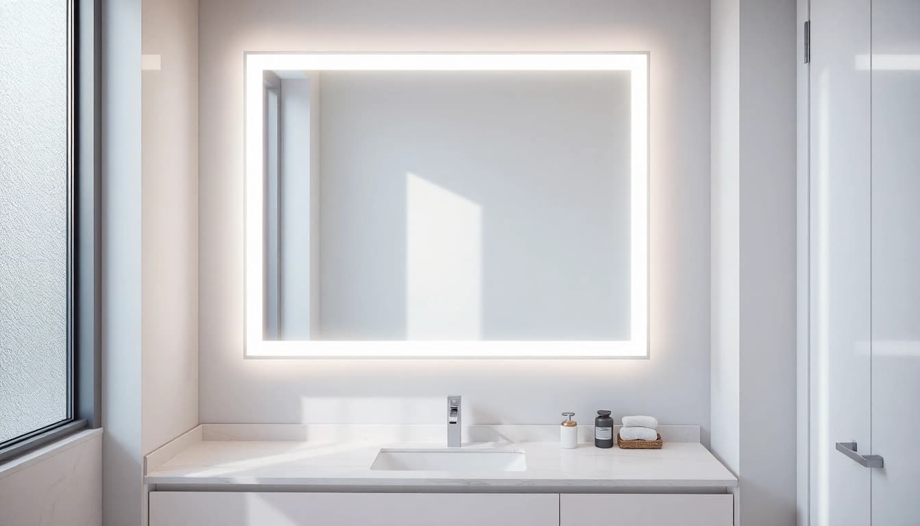 Transform your space with a stunning bathroom mirror with LED light reflecting modern elegance.