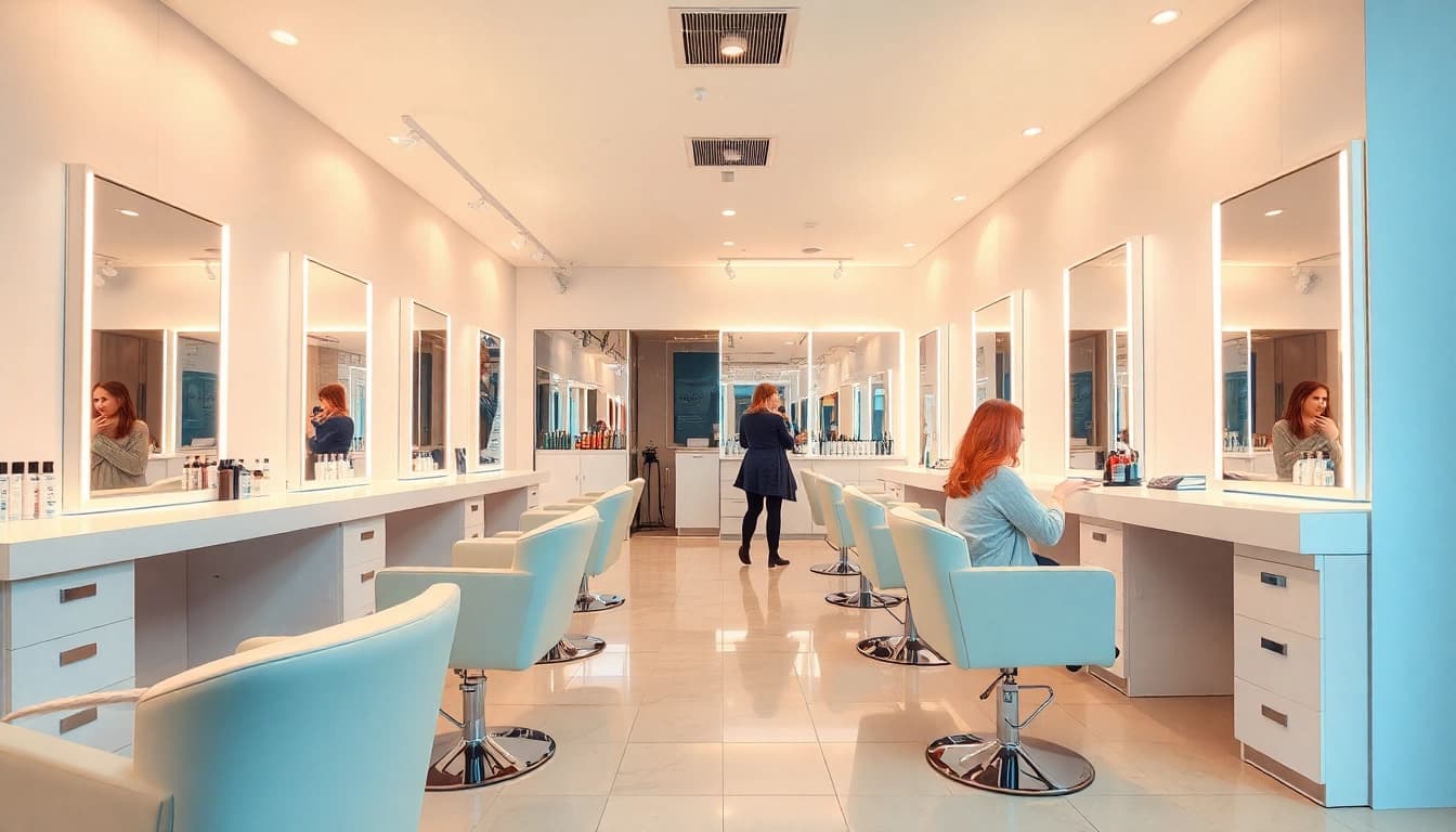 Vizita la salon coafura bucuresti, cu interior modern, statii de coafura elegante si atmosferă primitoare.