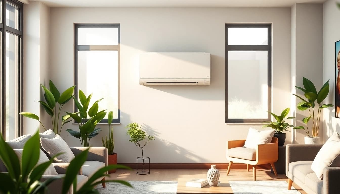 Showcasing a Mitsubishi mini split ac in a stylish interior, demonstrating modern cooling solutions.