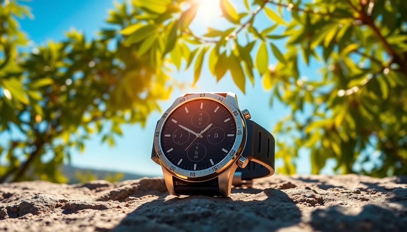 Showcasing the advanced features of the Explorer Plus GPS Smart Watch in a natural outdoor setting.