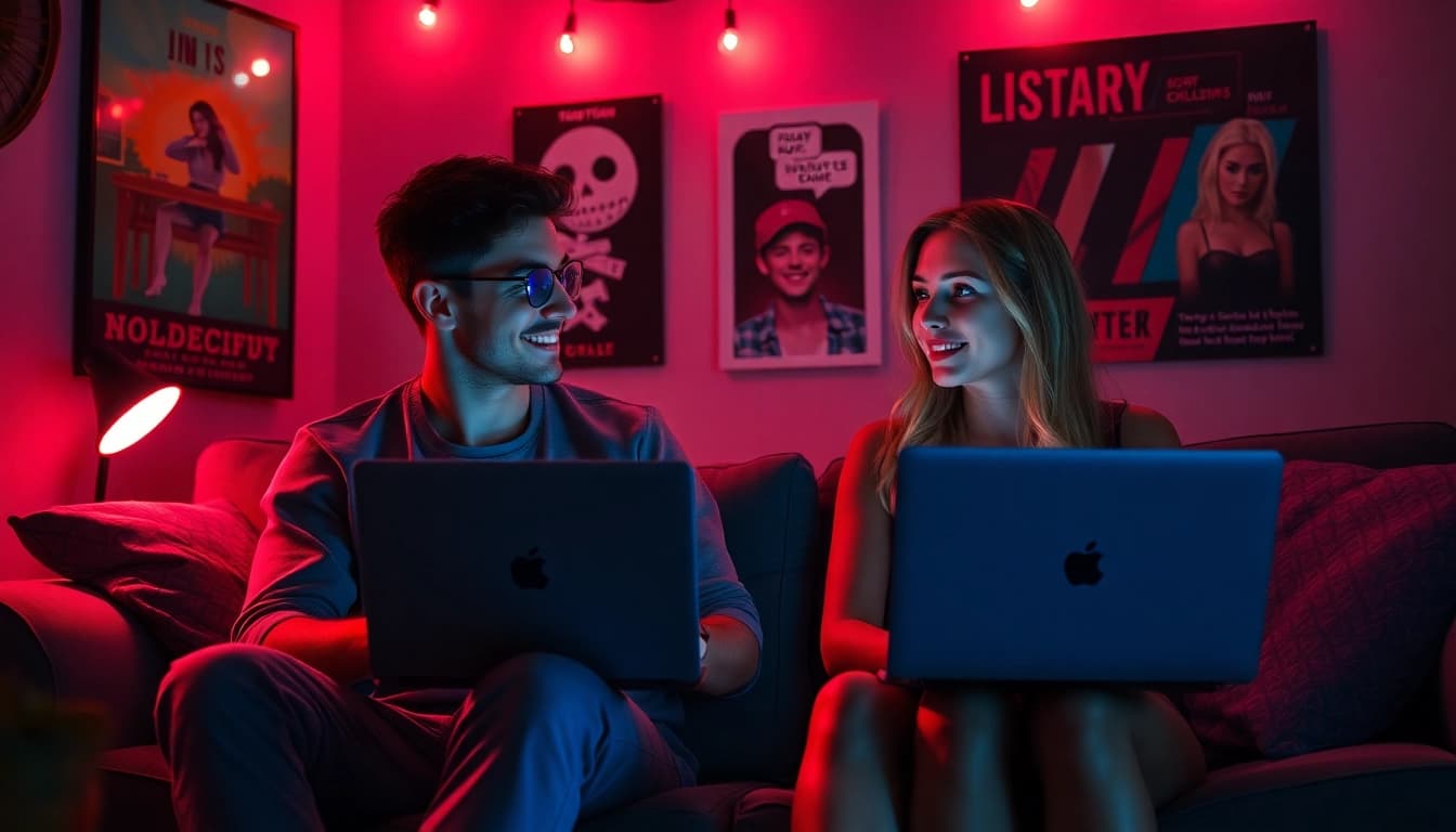 Engaged users exploring the best NSFW AI chatbots in a cozy, intimate setting.