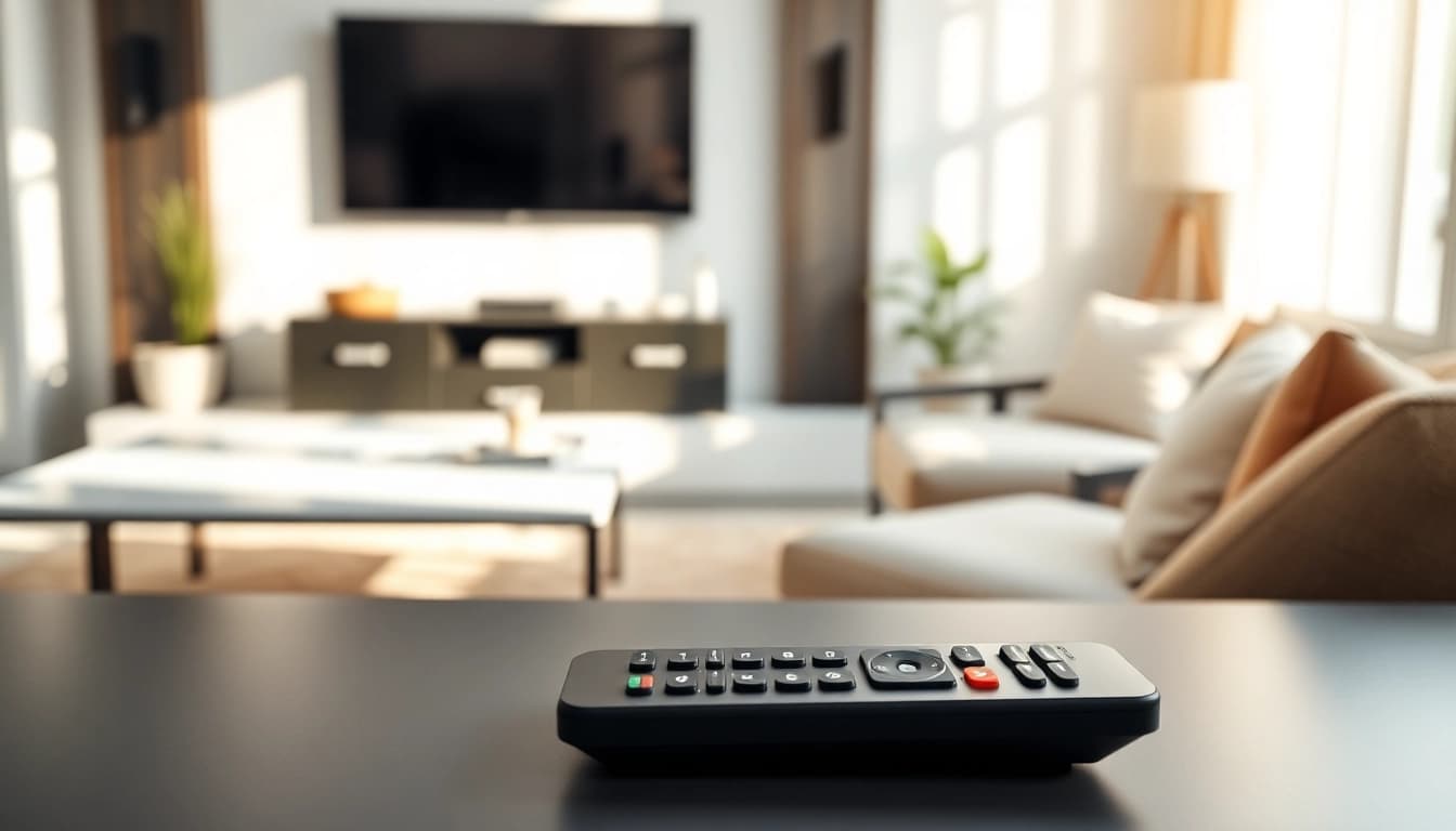 Verwenden Sie den Grundig RC3214803/01, um das Fernseherlebnis in einem modernen Wohnzimmer zu verbessern.