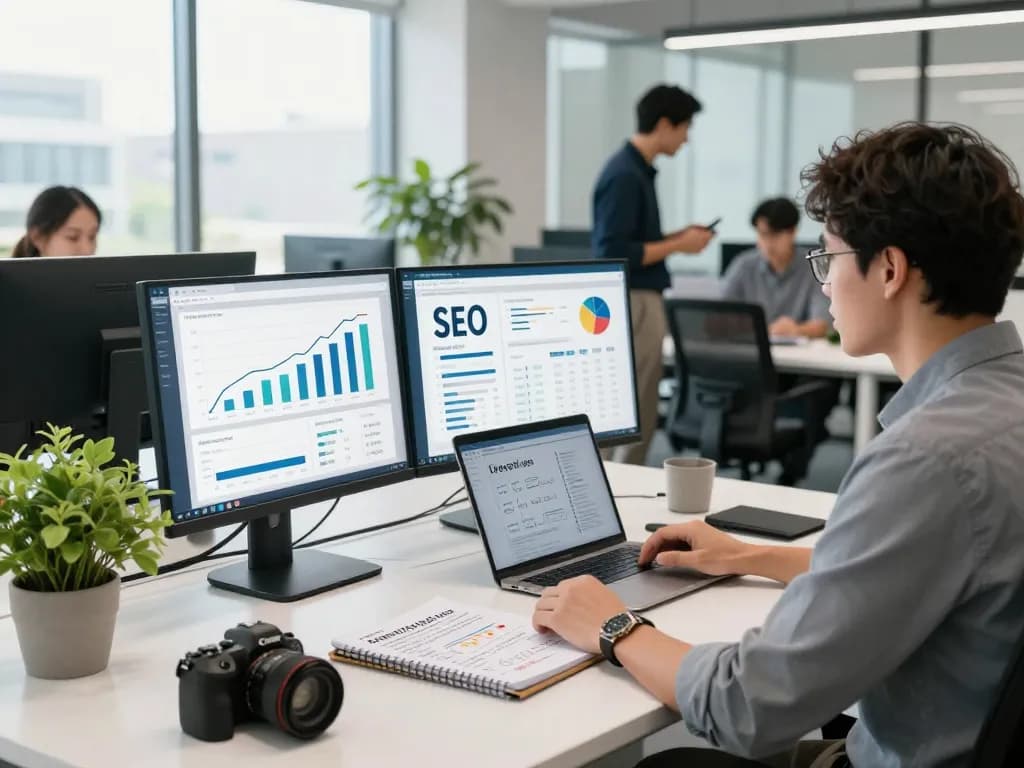 Best SEO Company NYC professional analyzing SEO metrics in a modern office