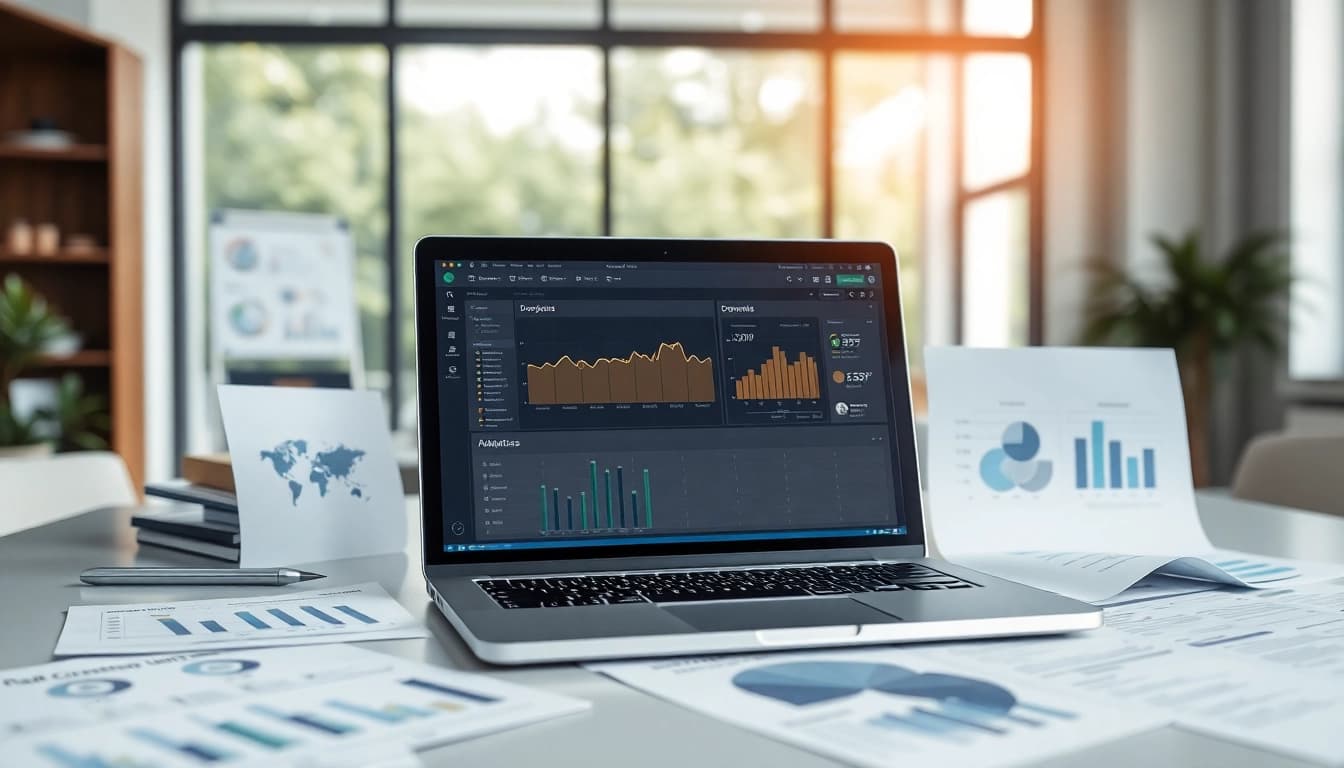 Visualize a document and link tracking tool on a laptop with analytics, enhancing office productivity.