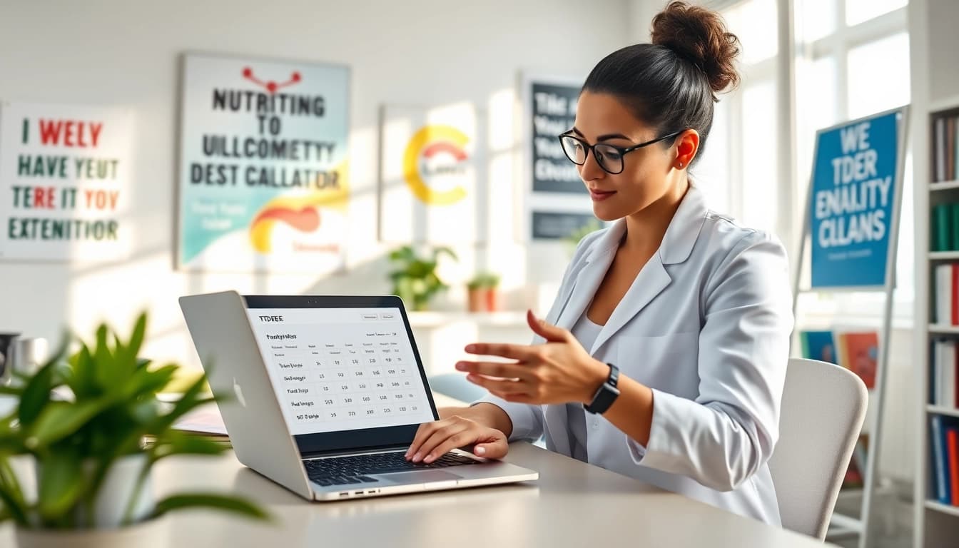 Analyze your daily calories with a TDEE calculator and professional guidance in a bright office.