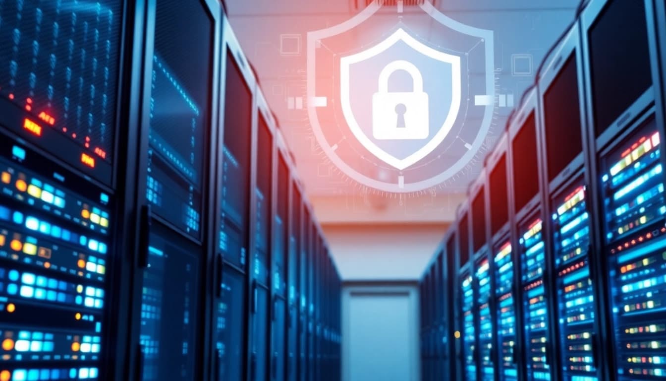 Implementing CDN with DDoS Protection in a modern data center showcasing advanced cybersecurity technologies.