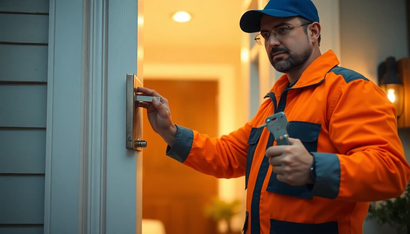 24h locksmith efficiently unlocking a door, demonstrating expertise in a cozy home.