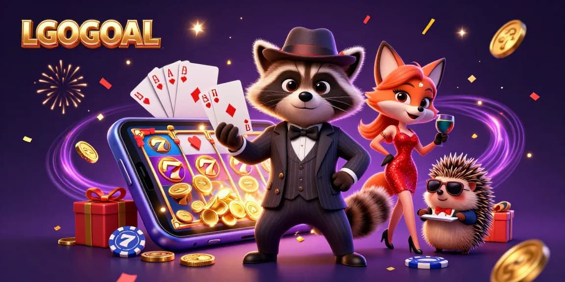 Experience thrilling fortune at LGOGOAL with animated characters celebrating winning slots.
