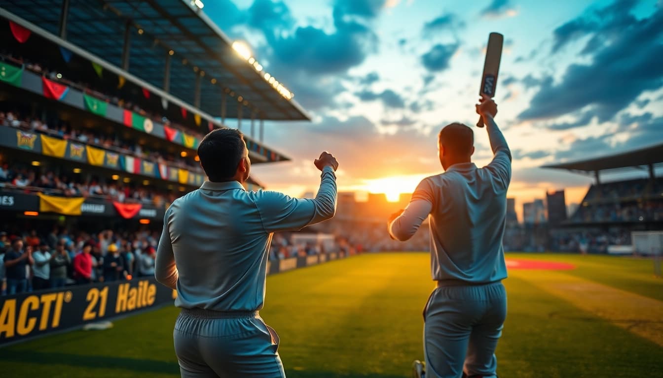 Predict the outcome of IPL matches with this engaging scene of players celebrating in the stadium.