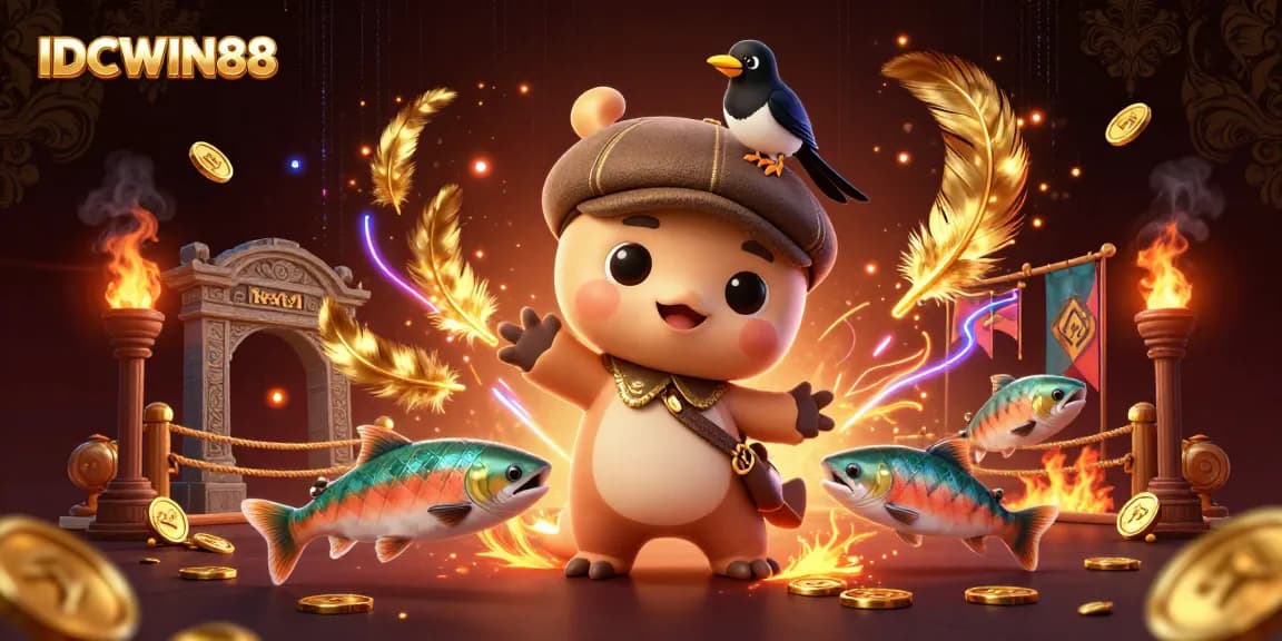 Experience the thrilling excitement of IDCWIN88 with captivating jackpot scenes featuring fun characters and dynamic elements.