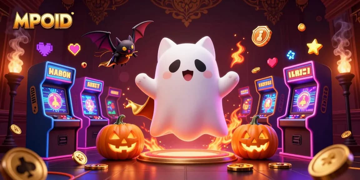 MPOID offers thrilling online gaming with a ghost cat in a haunted casino filled with virtual slot machines.