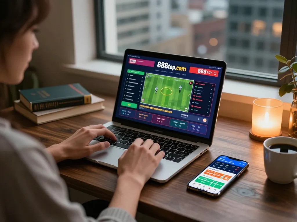 Engaging in online sports betting on 888top com with a modern setup.