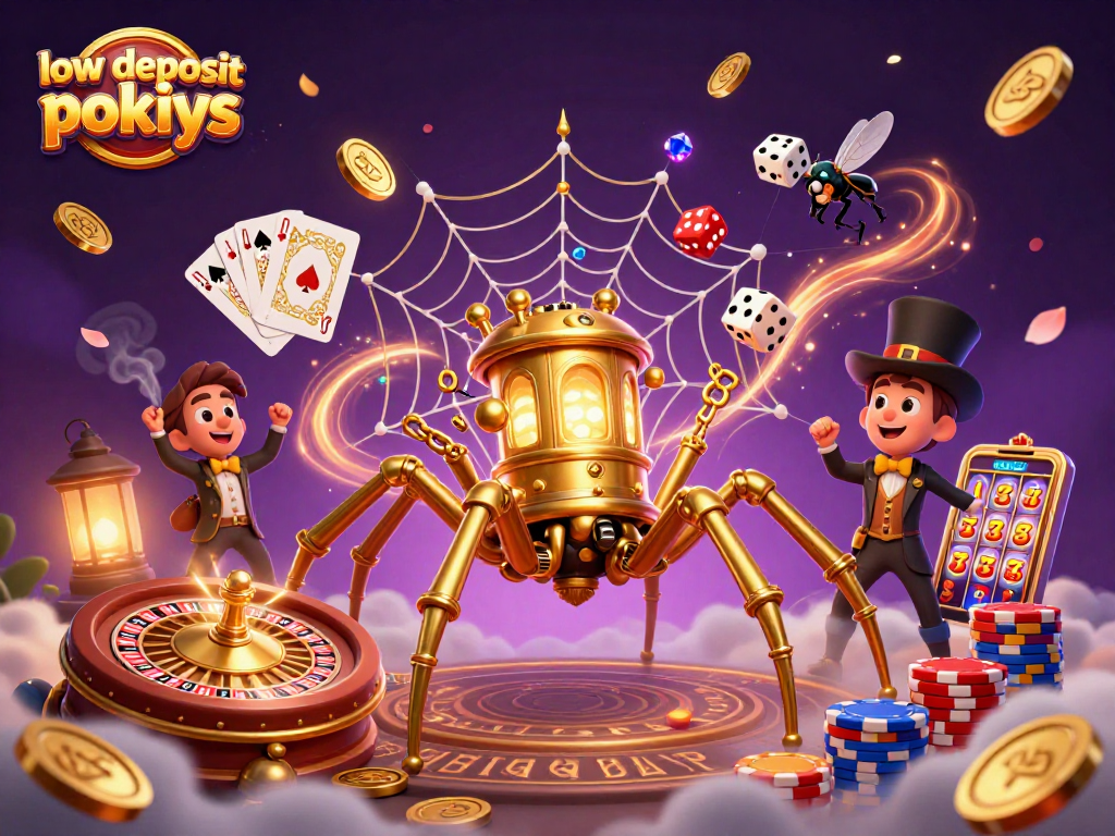 Engage with low deposit pokies featuring golden chains, poker nodes, and rich casino elements.