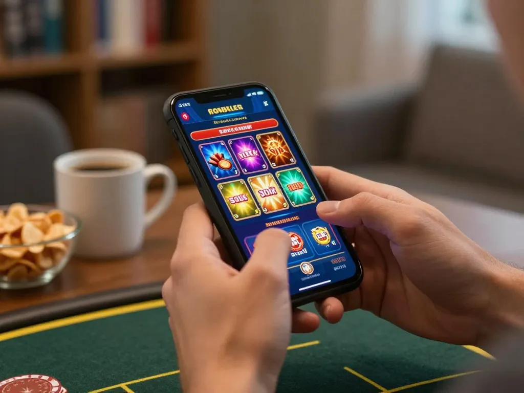 Engaging with the hidden wiki status on a mobile gaming app in a cozy living room setting.