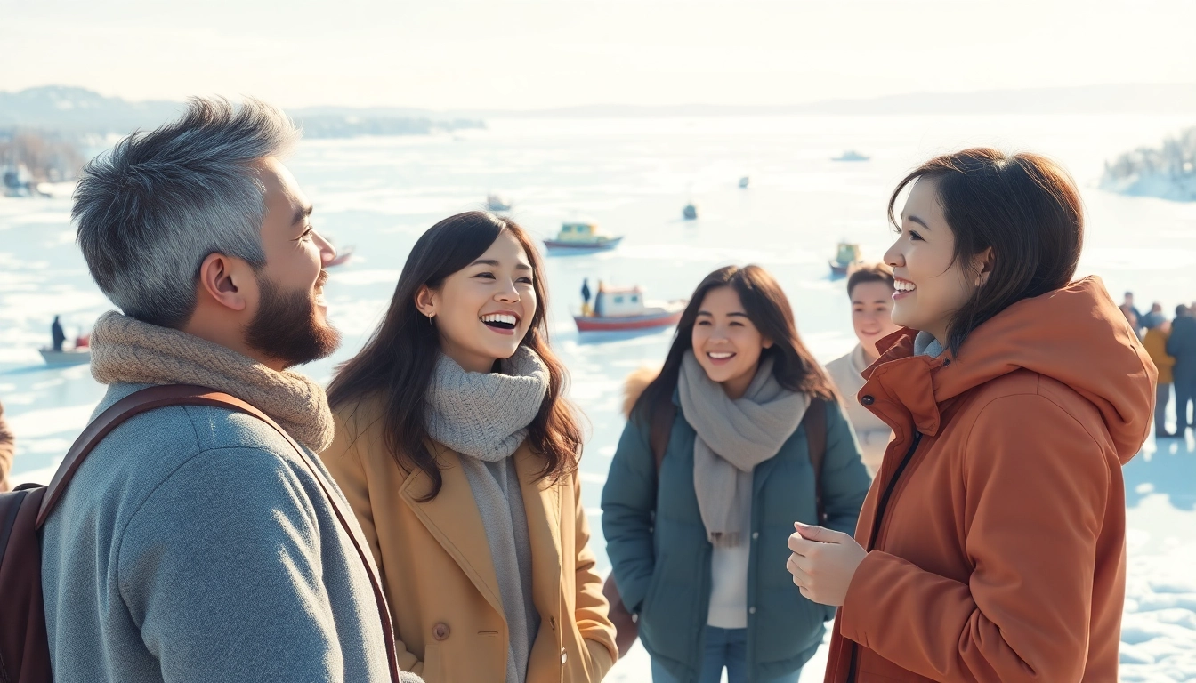 Illustration of individuals breaking the ice origin in a social setting, symbolizing warmth and connection.