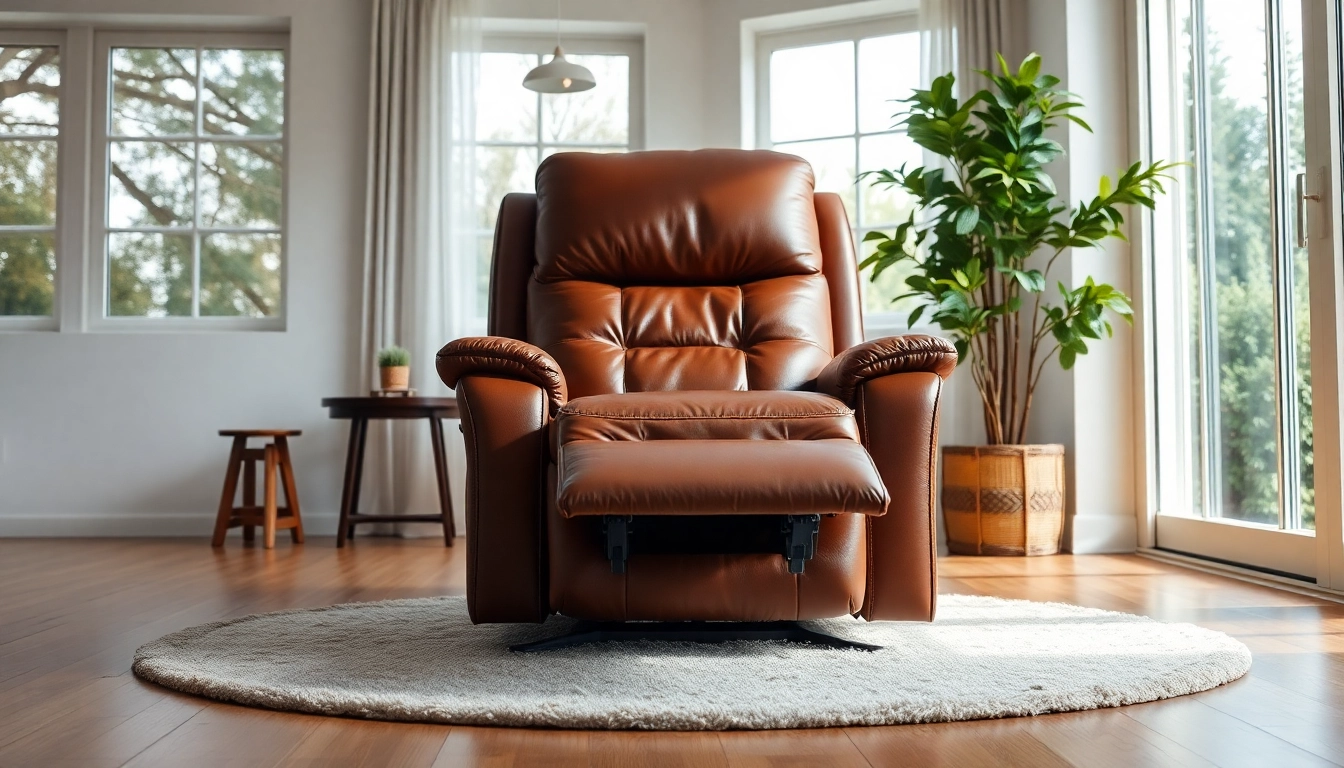 Experience comfort with this leather lift chair in a cozy living room setting.