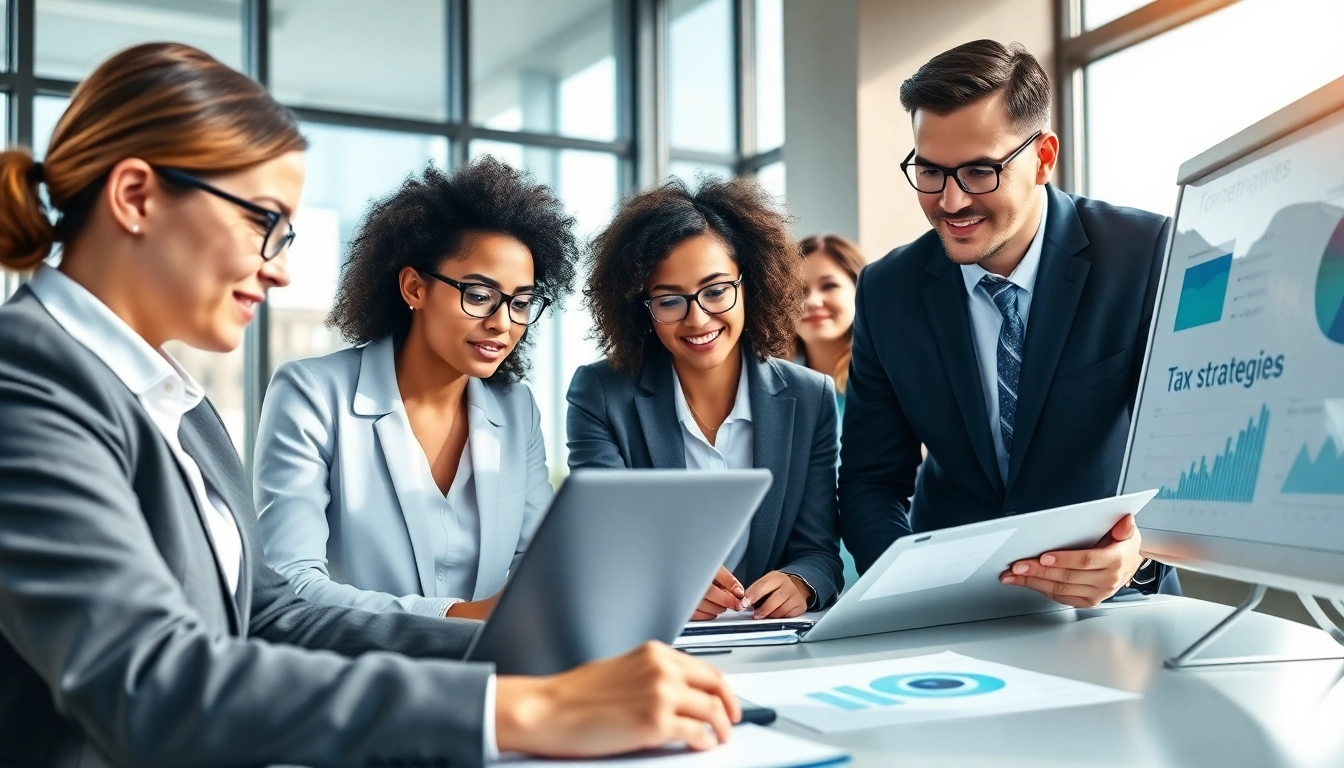 Corporate Tax Services experts collaborating in a modern office environment.