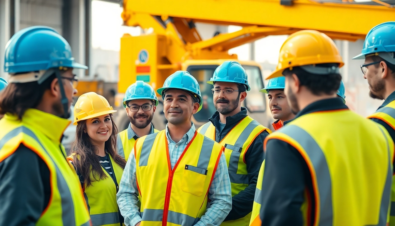 Implementing construction safety programs with workers engaged in training and safety protocols.