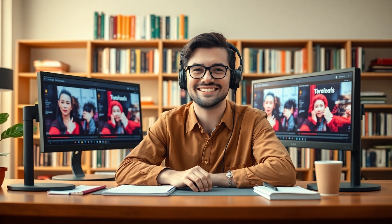 Transform video translation with a focused translator immersed in dual language content.