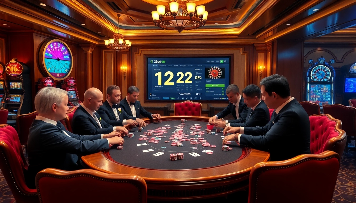 Experience thrilling poker action at 12bet's upscale casino table, complete with chips and cards.