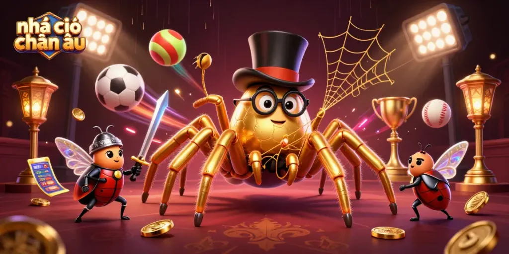 Nhà cái đến từ châu Âu với tarantula vàng khổng lồ và bọ knight trong một cảnh cá cược sôi động.
