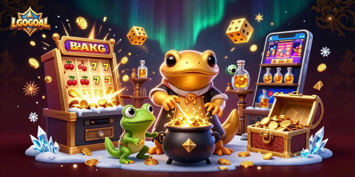 Win big with LGOGOAL featuring dynamic slot action and golden treasures in a magical scene.