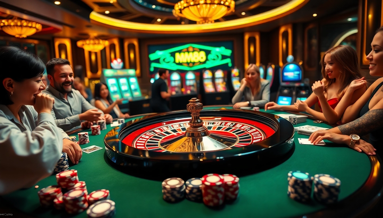 Experience the excitement of mm88 at a luxurious casino table with vibrant games and players.
