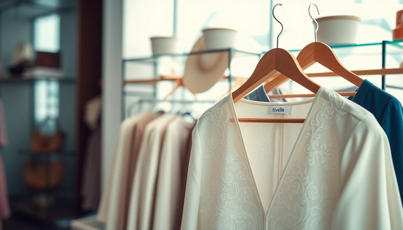 Showcase Rivelle's elegant clothing piece in a stylish boutique setting.