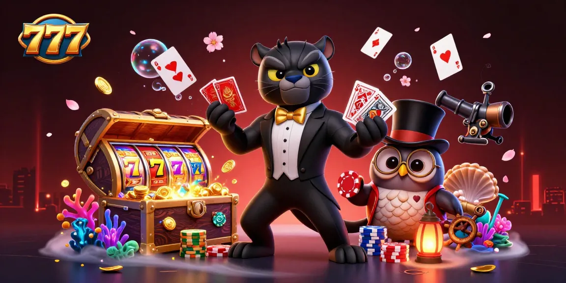 Experience thrilling gameplay with 777 as stylish characters deal cards amidst sparkling jackpots and vibrant casino elements.