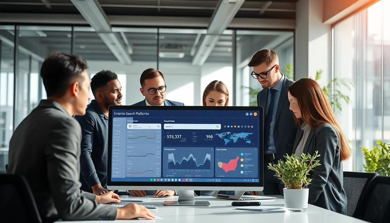 Engaging team collaborating on enterprise search platforms within a modern workspace.