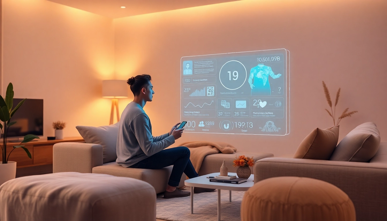 AI sex virtual assistant interacting in a modern living room, showcasing innovative companionship technology.