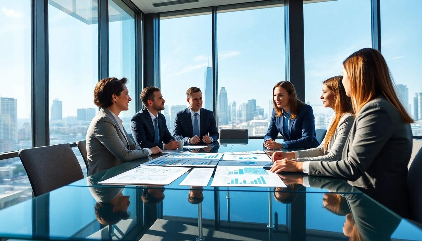 Engaged professionals discussing key business growth insights in a modern office.