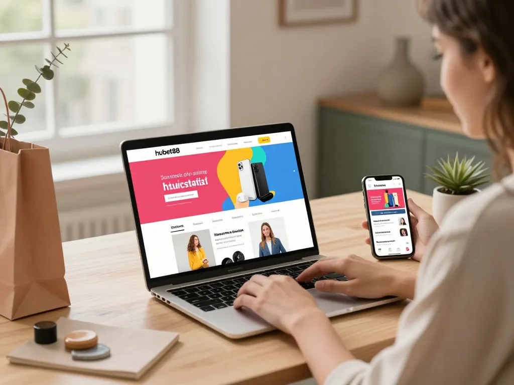 Engaging online shopping scene for hubet88 with promotional offers and stylish decor.