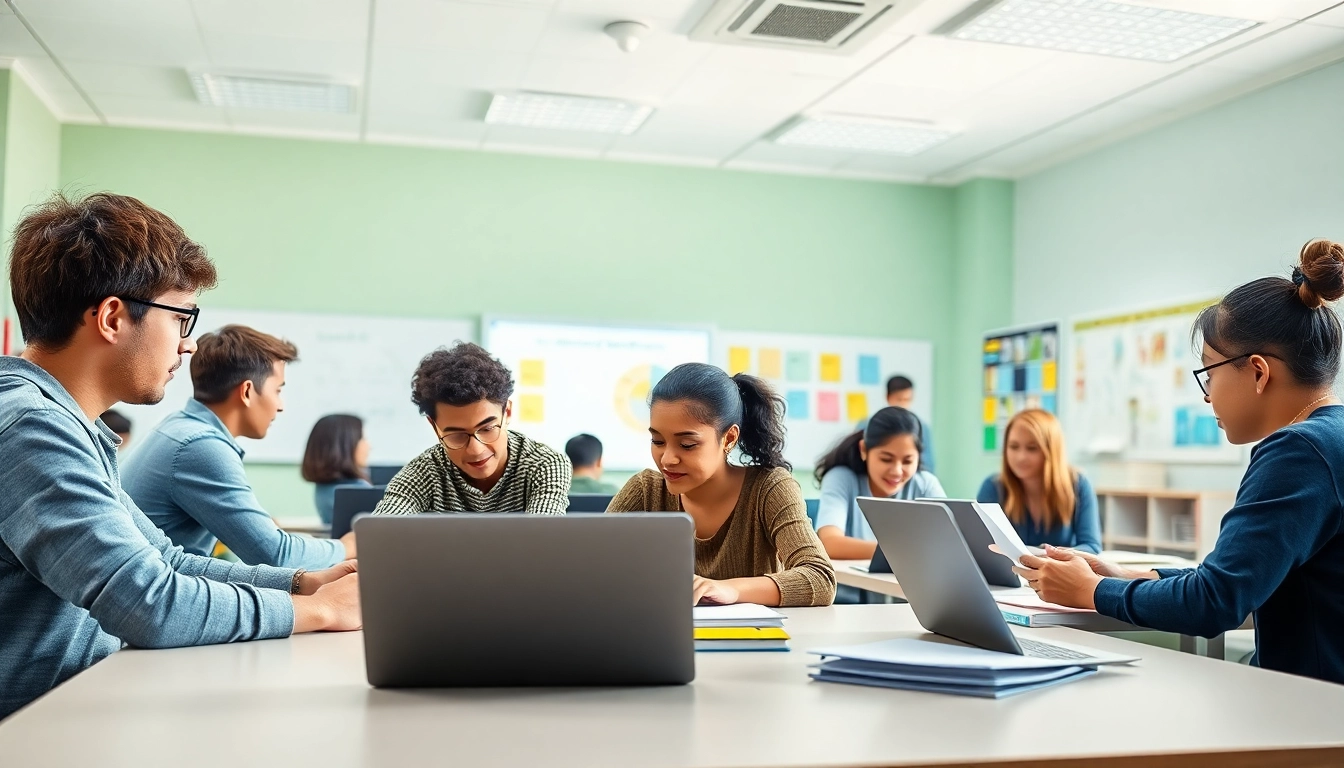 Students collaborating in a bright classroom focused on Education activities and projects.