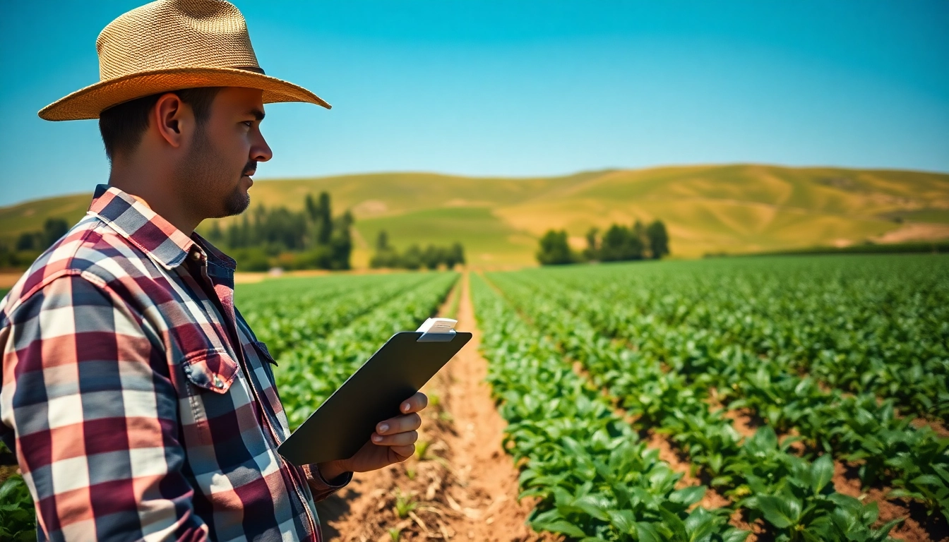 A farmer considers regulations under agriculture law in a thriving crop field.